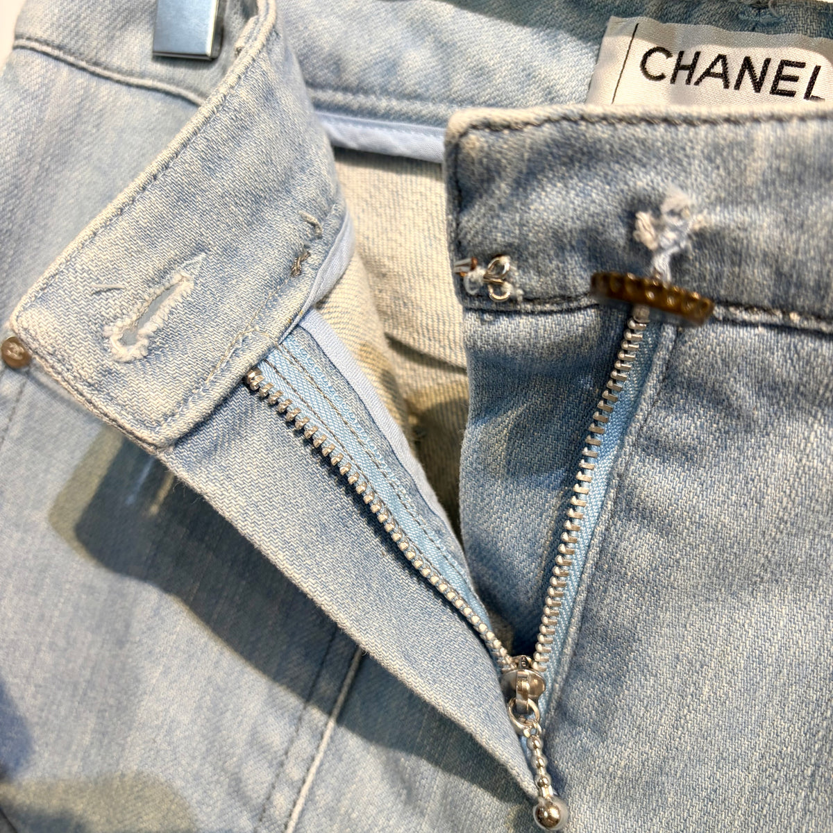 CHANEL デニムパンツ ライトブルー ストレッチ レディース 36 レディース TT011