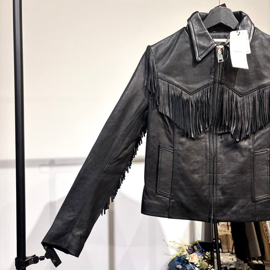 MOUSSY マウジー ゴートレザー フリンジ ジャケット ブラック レディース サイズ2 タグ付き未使用品 TT103