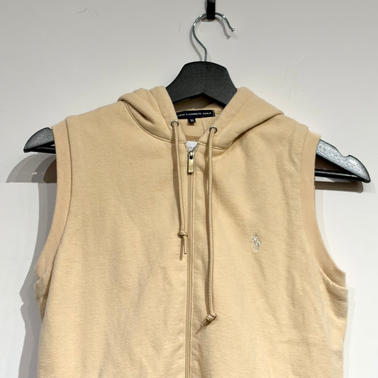 RALPH LAUREN GOLF ポニー刺繍 ノースリーブ ジップパーカー ベージュ M レディース TT107