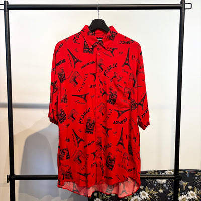 BALENCIAGA バレンシアガ 総柄 半袖シャツ レッド 37 オーバーサイズ メンズ TT041