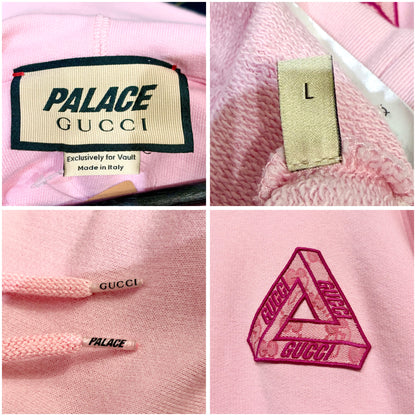 PALACE GUCCI プルオーバーパーカー トライアングルロゴ刺繍 ピンク L メンズ TT111