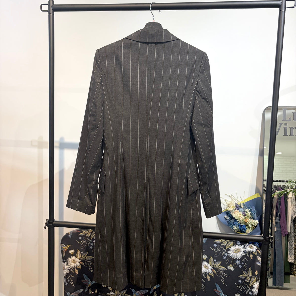 KENZO ケンゾー ストライプ ロングジャケット コート サイズ38 グレー フランス製 レディース TT044