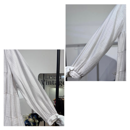 新品・タグ付き【定価19,800円】DRESSTERIOR ドレステリア ティアードブラウス バンドカラー ホワイト系 レディース トップス サイズ36 日本製 TT047