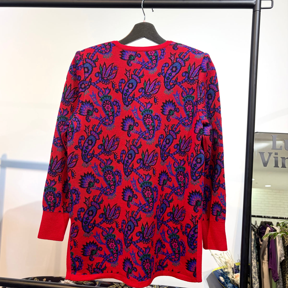 【未使用品】Yves Saint Laurent イヴ・サンローラン 総柄 ニット セーター レッド M ウール100％ 日本製 レディース TT033