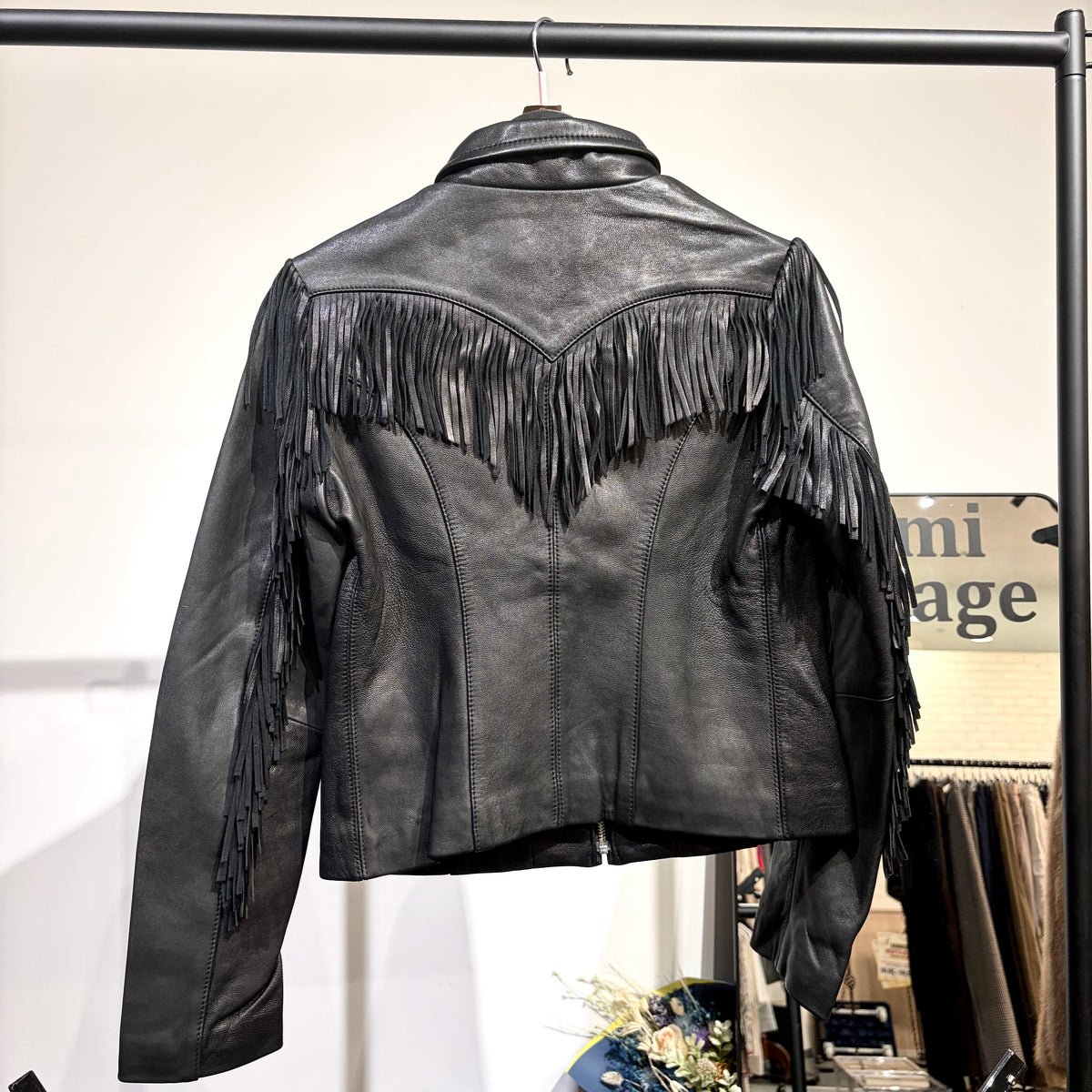 MOUSSY マウジー ゴートレザー フリンジ ジャケット ブラック レディース サイズ2 タグ付き未使用品 TT103