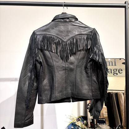 MOUSSY マウジー ゴートレザー フリンジ ジャケット ブラック レディース サイズ2 タグ付き未使用品 TT103
