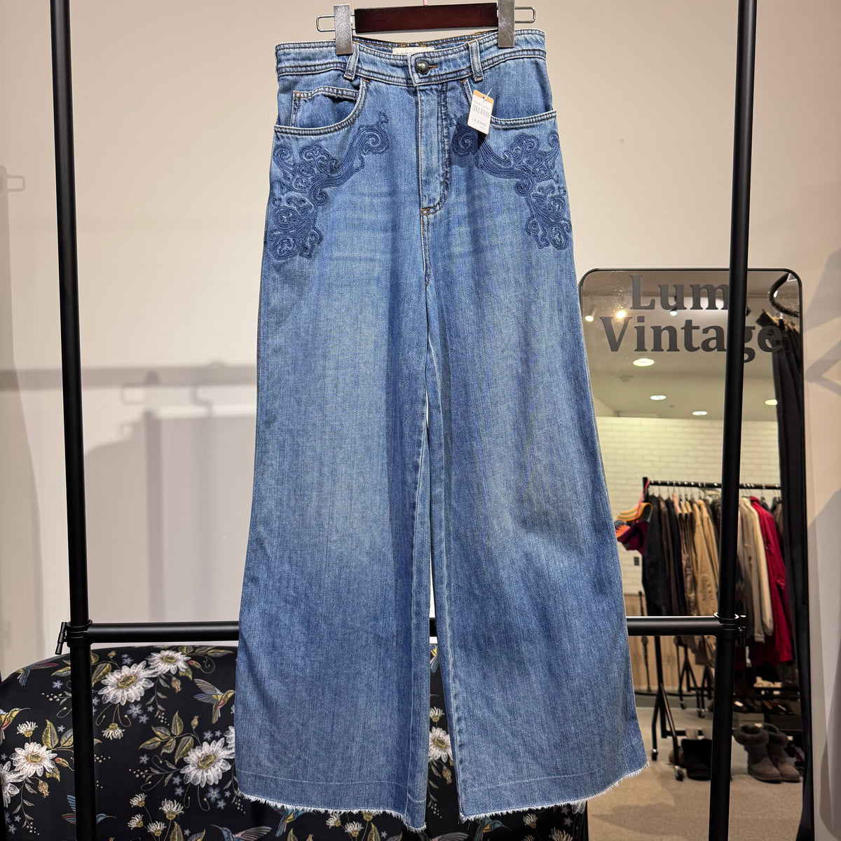 ETRO エトロ 刺繍 ワイドデニムパンツ ライトブルー レディース サイズ26 イタリア製 TT067