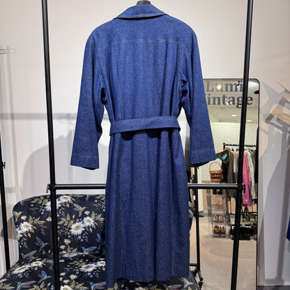 LEONARD レオナール シルク100％ ロングコート ベルト付き デニム生地 ブルー系 ビジュー TT015