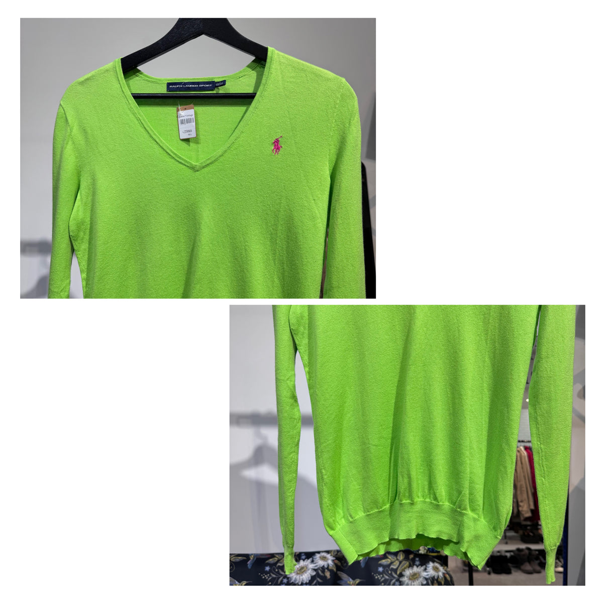RALPH LAUREN SPORT ラルフローレンスポーツ Vネック ニット セーター グリーン S ポニー刺繍 TT057