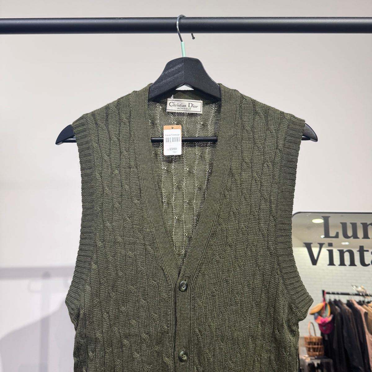 Christian Dior MONSIEUR クリスチャンディオール ムッシュ ニットベスト ケーブル編み カーキ系 L メンズ トップス TT053