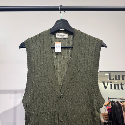 Christian Dior MONSIEUR クリスチャンディオール ムッシュ ニットベスト ケーブル編み カーキ系 L メンズ トップス TT053