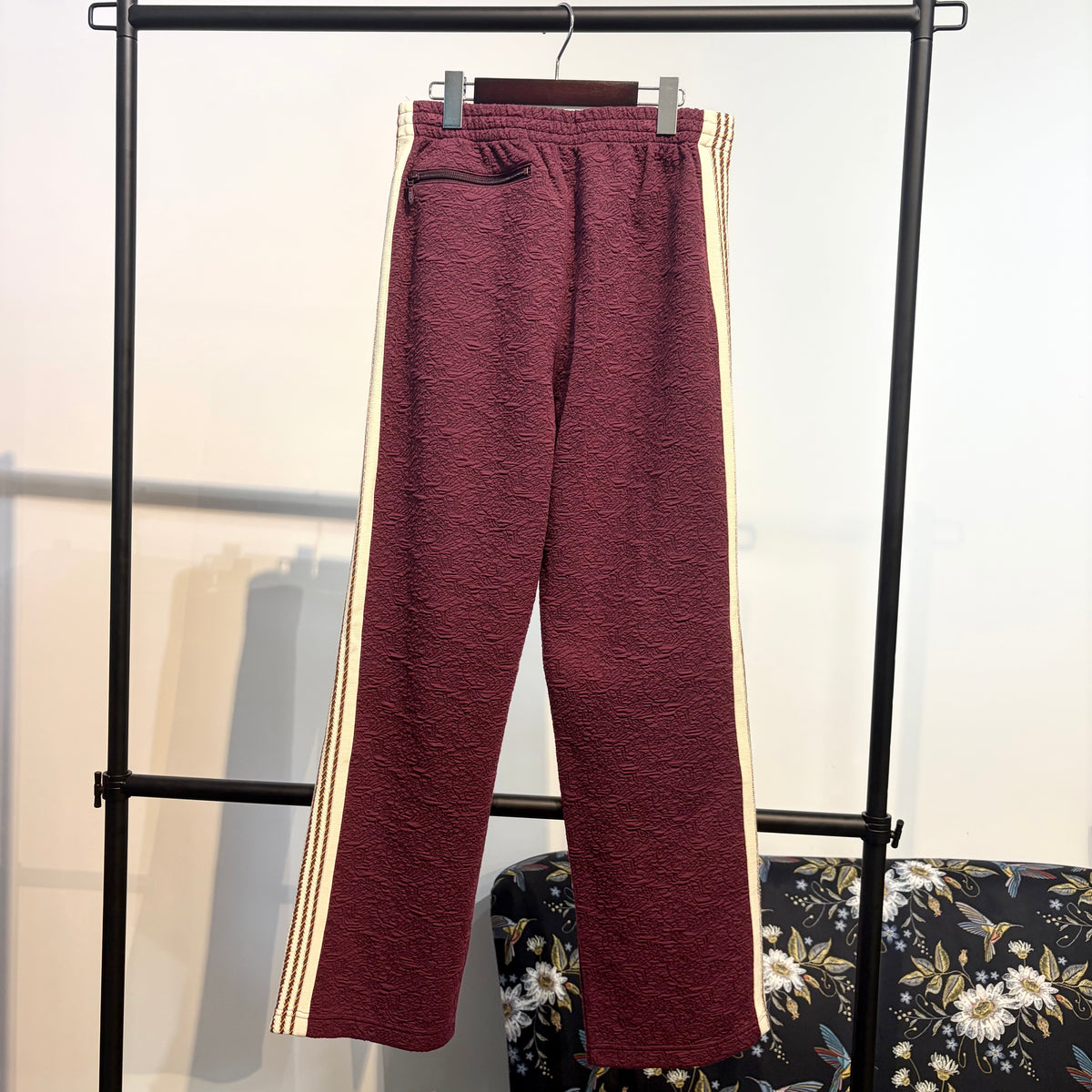 Needles × Sasquatchfabrix. トラックパンツ ボルドー S 蝶刺繍 メンズ 日本製 TT029