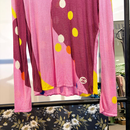 CHANEL ココマーク 総柄 長袖 ニットトップス ピンク マルチカラー 46 フランス製 レディース TT009