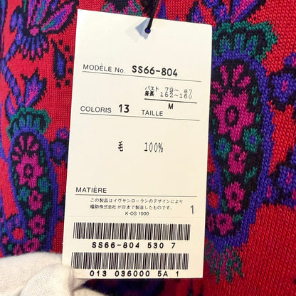 【未使用品】Yves Saint Laurent イヴ・サンローラン 総柄 ニット セーター レッド M ウール100％ 日本製 レディース TT033