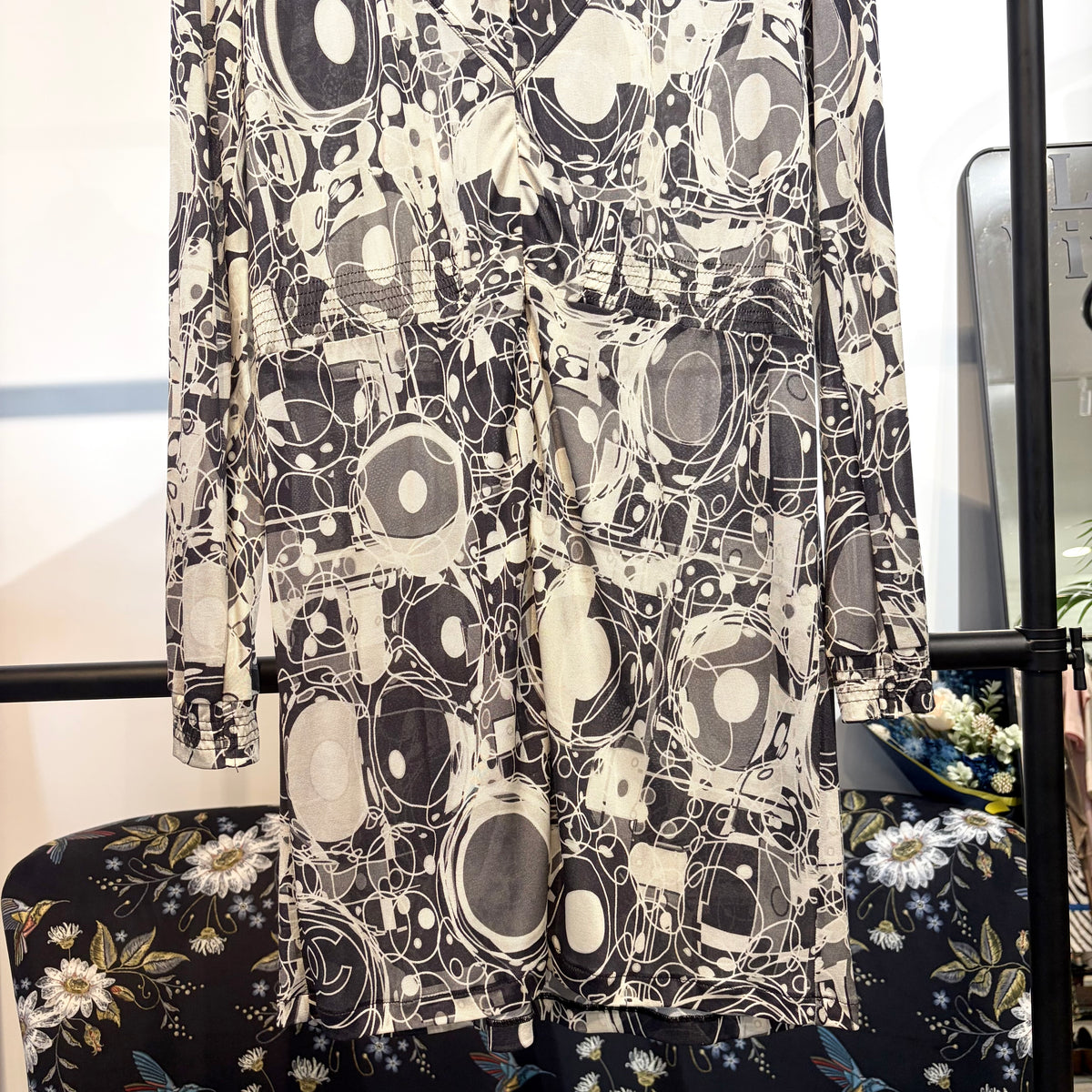 CHANEL 総柄 シルク ワンピース ドレス ブラック ホワイト 36 フランス製 レディース TT010