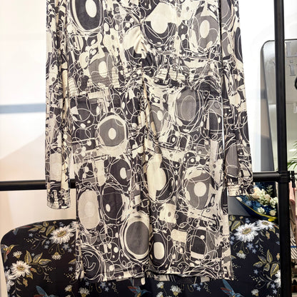 CHANEL 総柄 シルク ワンピース ドレス ブラック ホワイト 36 フランス製 レディース TT010