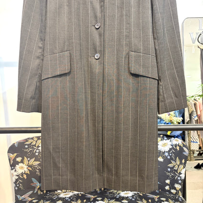 KENZO ケンゾー ストライプ ロングジャケット コート サイズ38 グレー フランス製 レディース TT044