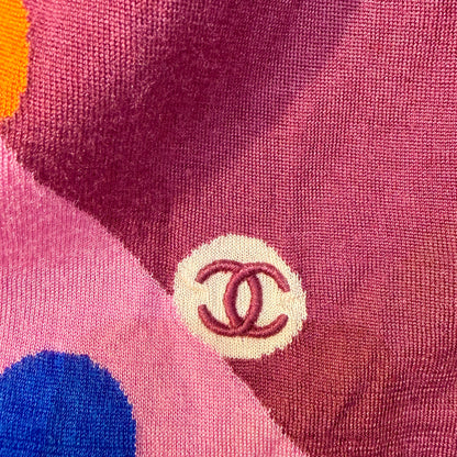CHANEL ココマーク 総柄 長袖 ニットトップス ピンク マルチカラー 46 フランス製 レディース TT009