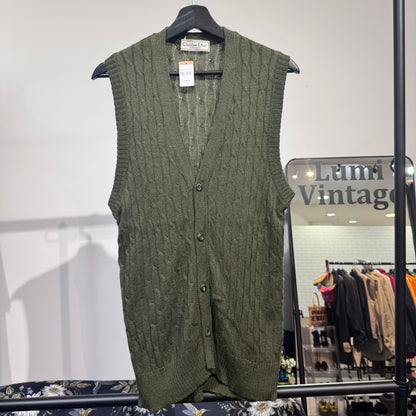 Christian Dior MONSIEUR クリスチャンディオール ムッシュ ニットベスト ケーブル編み カーキ系 L メンズ トップス TT053