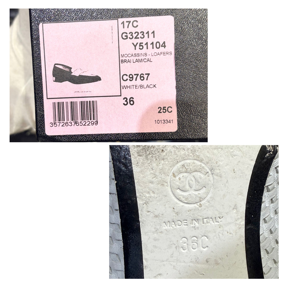 CHANEL ココマーク ローファー メッシュ ホワイト ブラック レディース 36 イタリア製 TT100