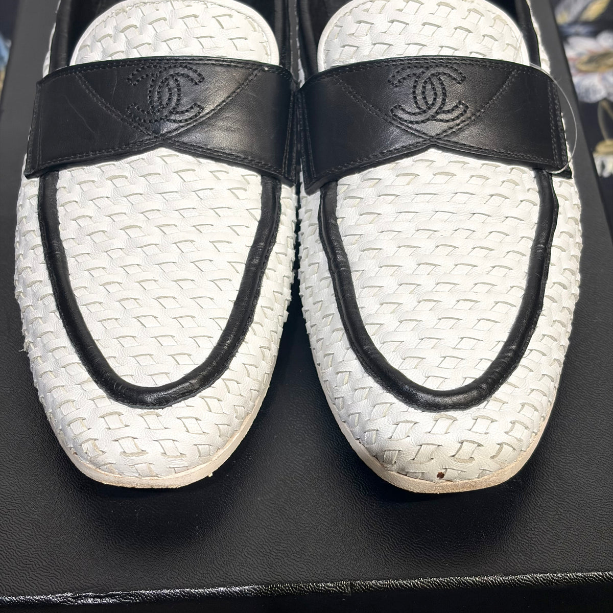 CHANEL ココマーク ローファー メッシュ ホワイト ブラック レディース 36 イタリア製 TT100