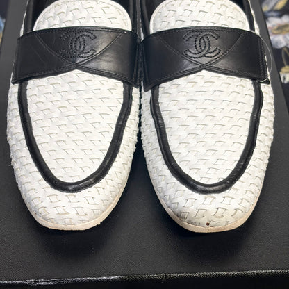 CHANEL ココマーク ローファー メッシュ ホワイト ブラック レディース 36 イタリア製 TT100