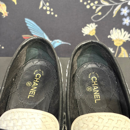 CHANEL ココマーク ローファー メッシュ ホワイト ブラック レディース 36 イタリア製 TT100