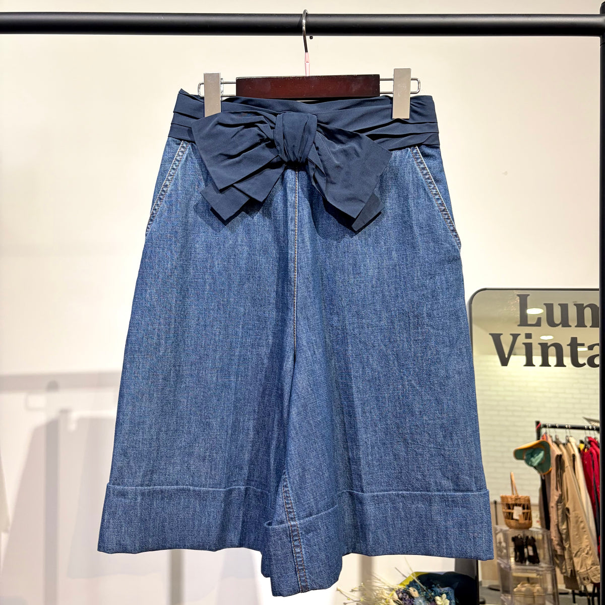 VALENTINO ヴァレンティノ デニム ショートパンツ リボンベルト 36 イタリア製 レディース TT036