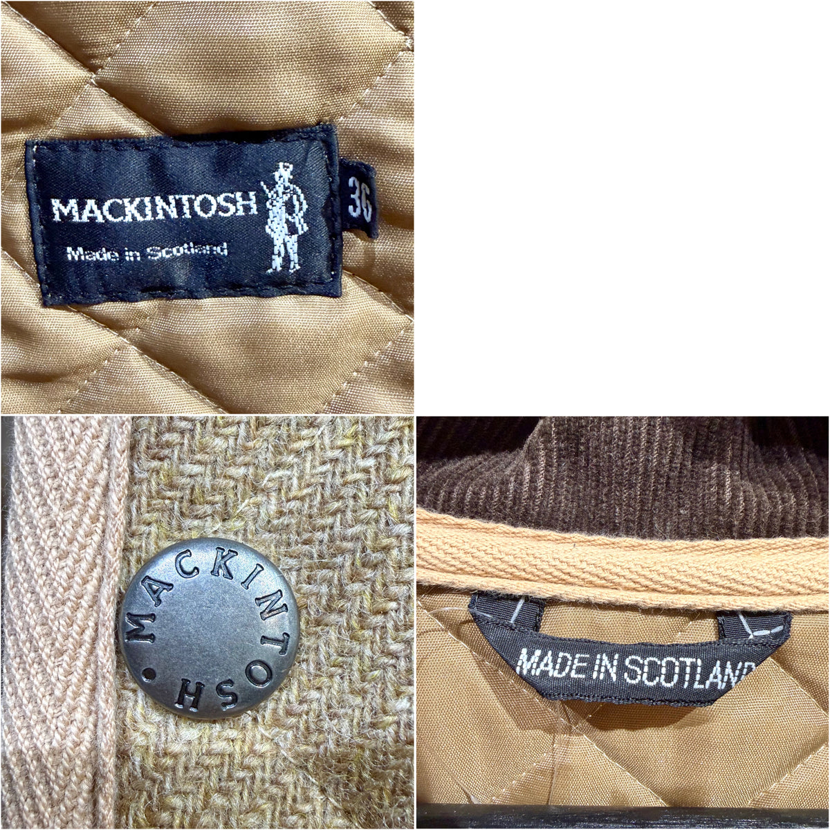 MACKINTOSH キルティングコート ウール ベージュ ブラウン襟 サイズ36 スコットランド製 メンズ TT073