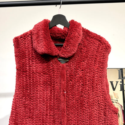 Lucia Bianchi MILANO ITALY 毛足デザイン ロングベスト レッド サイズF レディース TT096