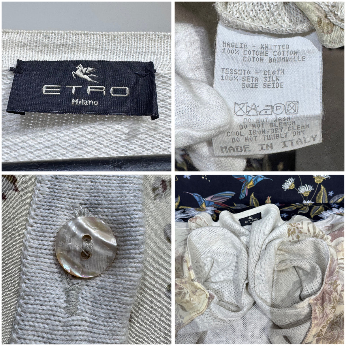 ETRO エトロ フラワープリント切替 カーディガン 長袖 ホワイト系 アイボリー系 レディース トップス L相当 TT052