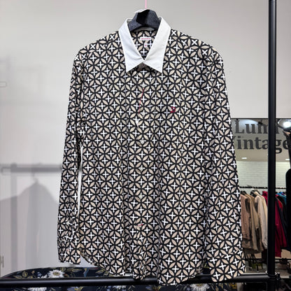 新品 タグ付き【定価18,700円】DRESSTERIOR ドレステリア 総柄 長袖シャツ 幾何学柄 ホワイト ベージュ ブラック ブレストポケット メンズ M 日本製 TT016