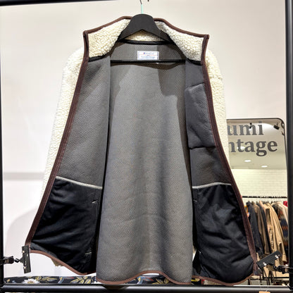 Champion ボアフリースジャケット アイボリー×ブラウン XL 刺繍ロゴ メンズ TT074