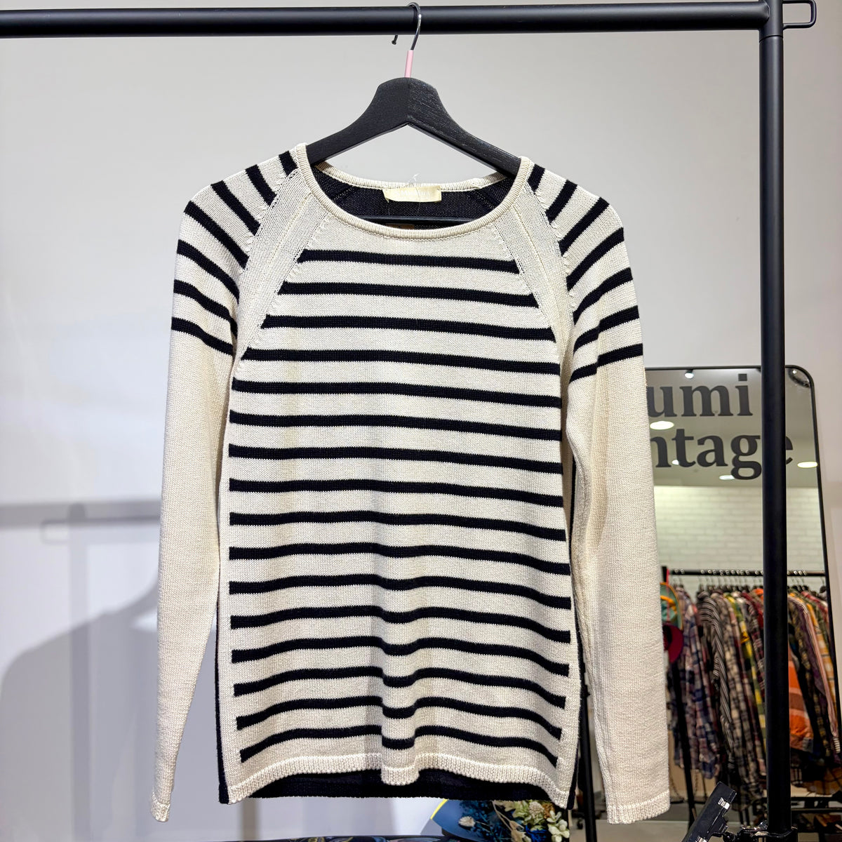S Max Mara ボーダー ニット プルオーバー アイボリー×ブラック S レディース TT089