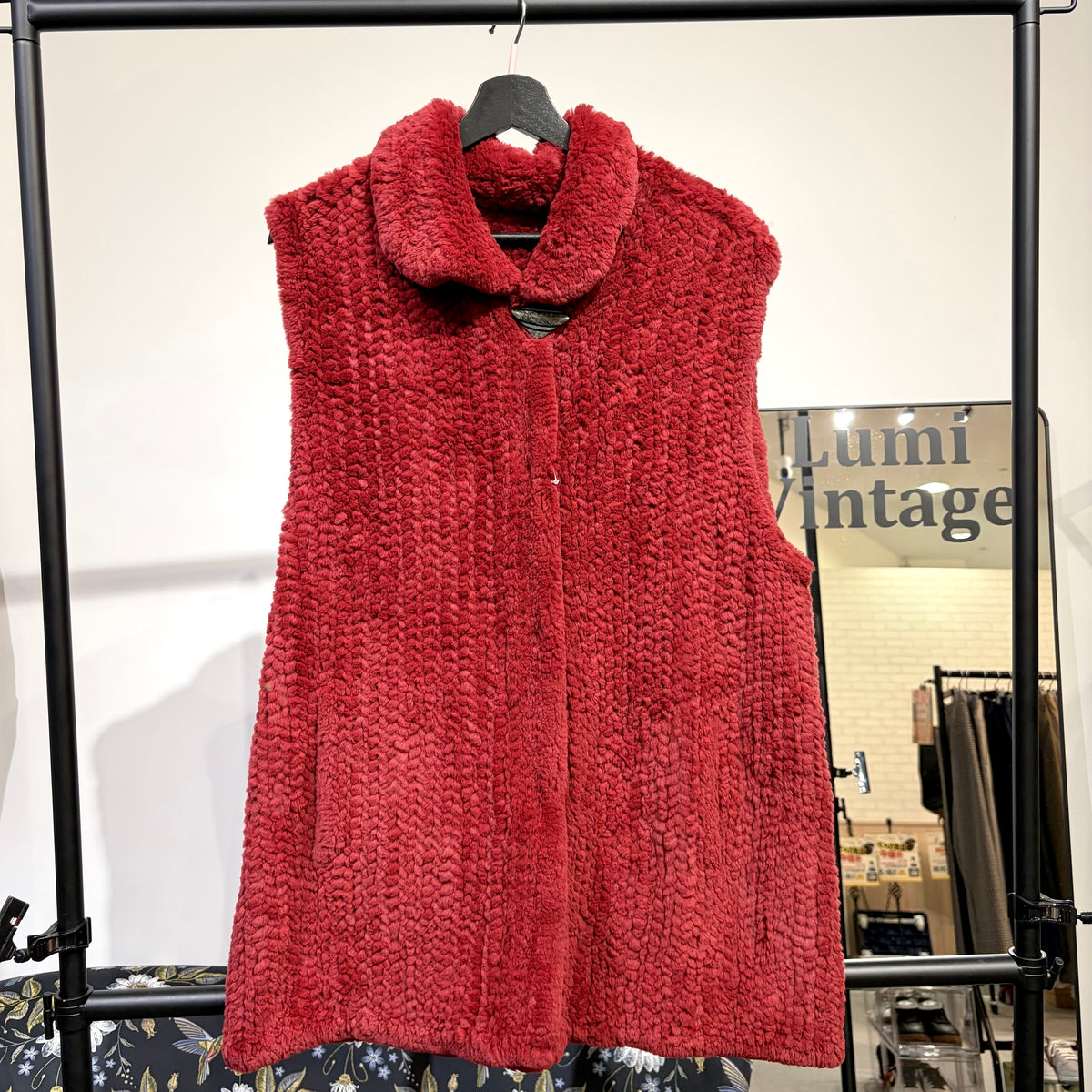 Lucia Bianchi MILANO ITALY 毛足デザイン ロングベスト レッド サイズF レディース TT096