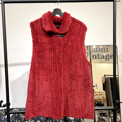 Lucia Bianchi MILANO ITALY 毛足デザイン ロングベスト レッド サイズF レディース TT096