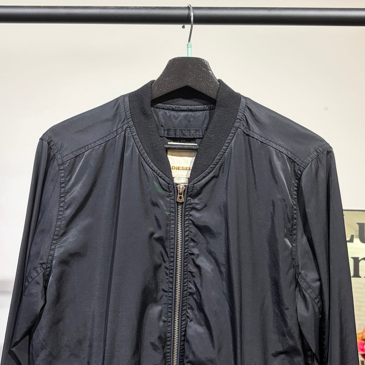 DIESEL ジップアップ ボンバージャケット ブラック グリーン裏地 SK-Y78 メンズ  TT077