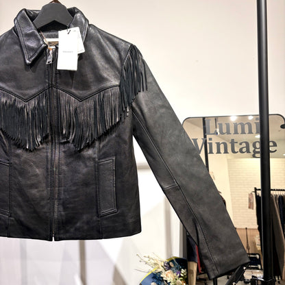 MOUSSY マウジー ゴートレザー フリンジ ジャケット ブラック レディース サイズ2 タグ付き未使用品 TT103