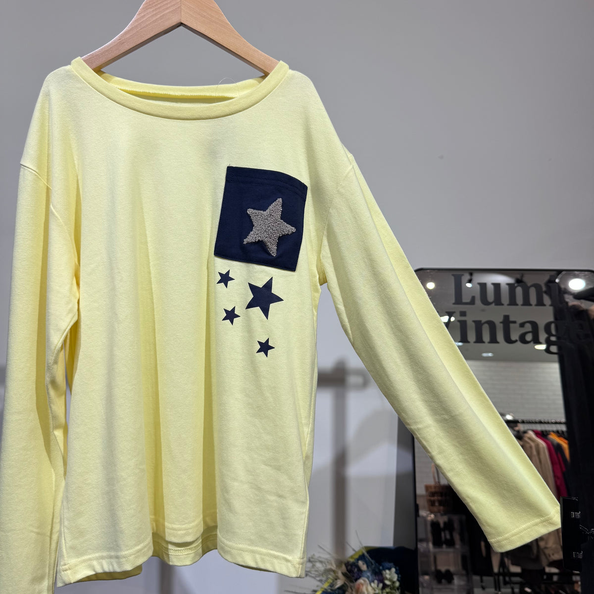 THE SHOP TK キッズ 星柄ポケット 長袖Tシャツ イエロー 150cm 新品タグ付き TT062