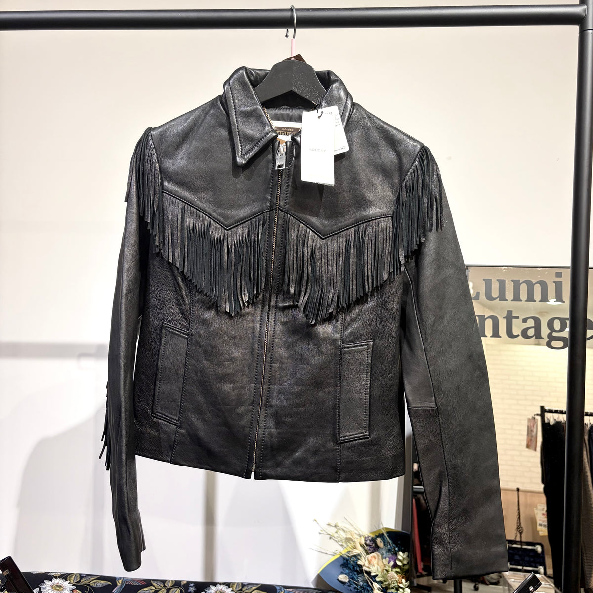 MOUSSY マウジー ゴートレザー フリンジ ジャケット ブラック レディース サイズ2 タグ付き未使用品 TT103