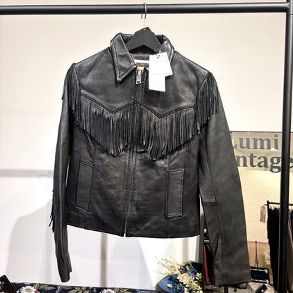 MOUSSY マウジー ゴートレザー フリンジ ジャケット ブラック レディース サイズ2 タグ付き未使用品 TT103
