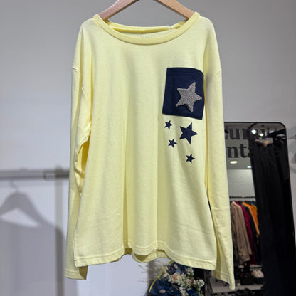 THE SHOP TK キッズ 星柄ポケット 長袖Tシャツ イエロー 150cm 新品タグ付き TT062