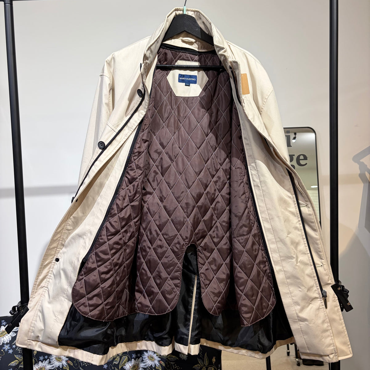 MARIO VALENTINO スタンドカラー コート アイボリー LL キルティングライナー メンズ TT075