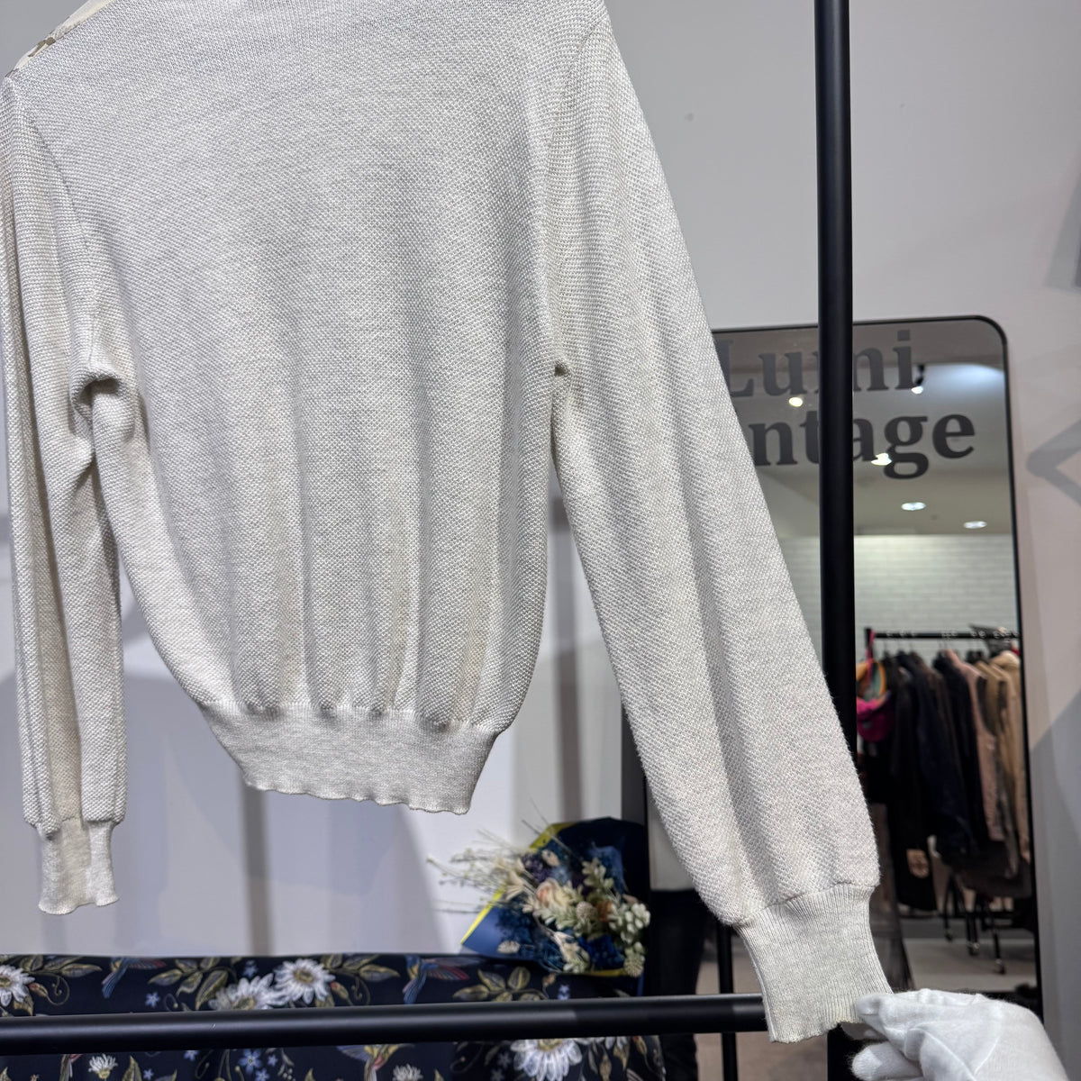 ETRO エトロ フラワープリント切替 カーディガン 長袖 ホワイト系 アイボリー系 レディース トップス L相当 TT052