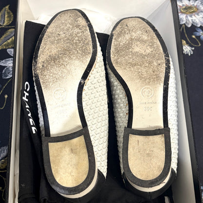 CHANEL ココマーク ローファー メッシュ ホワイト ブラック レディース 36 イタリア製 TT100