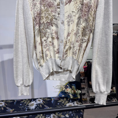 ETRO エトロ フラワープリント切替 カーディガン 長袖 ホワイト系 アイボリー系 レディース トップス L相当 TT052