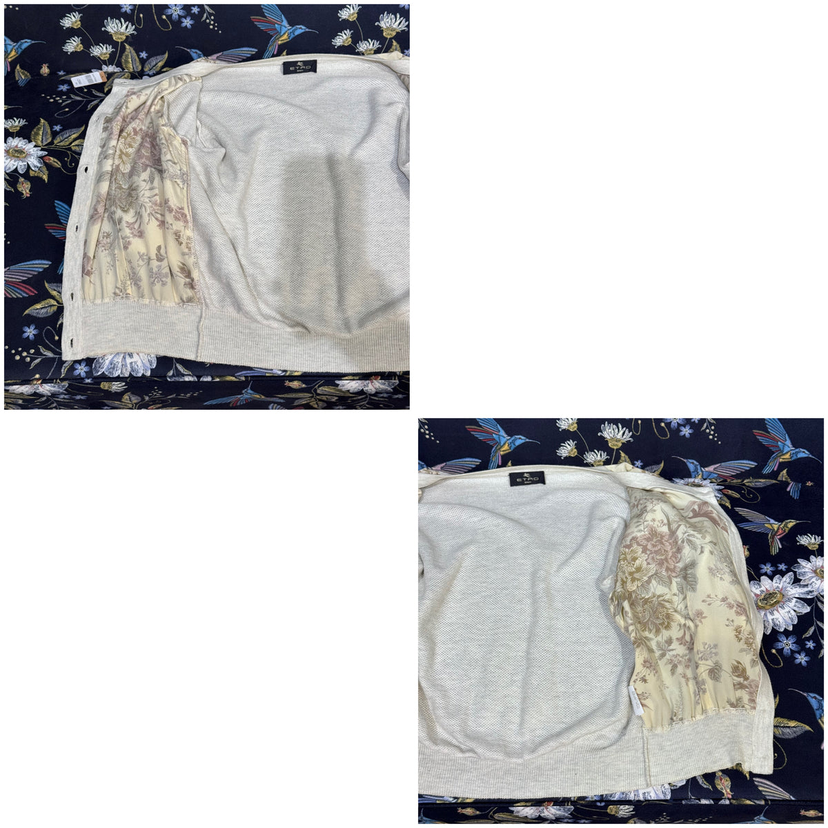 ETRO エトロ フラワープリント切替 カーディガン 長袖 ホワイト系 アイボリー系 レディース トップス L相当 TT052