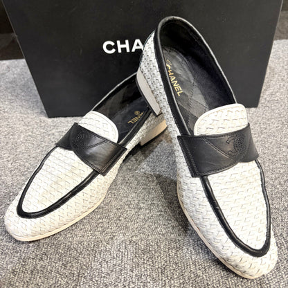 CHANEL ココマーク ローファー メッシュ ホワイト ブラック レディース 36 イタリア製 TT100