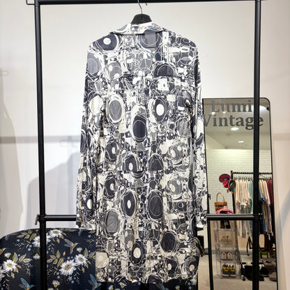 CHANEL 総柄 シルク ワンピース ドレス ブラック ホワイト 36 フランス製 レディース TT010