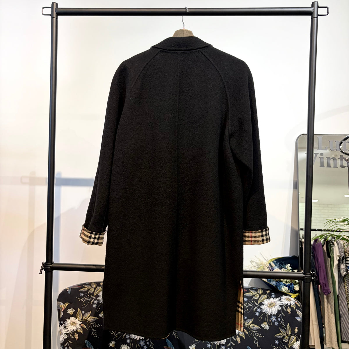 BURBERRY ウール カシミヤ コート ブラック ノバチェック 38 レディース TT006